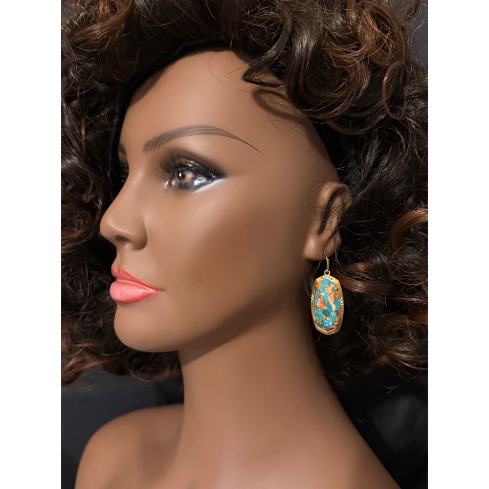 Kendra Scott Gold Turquoise Magnesite Multi Color Statement Earrings - Picture 2 of 11